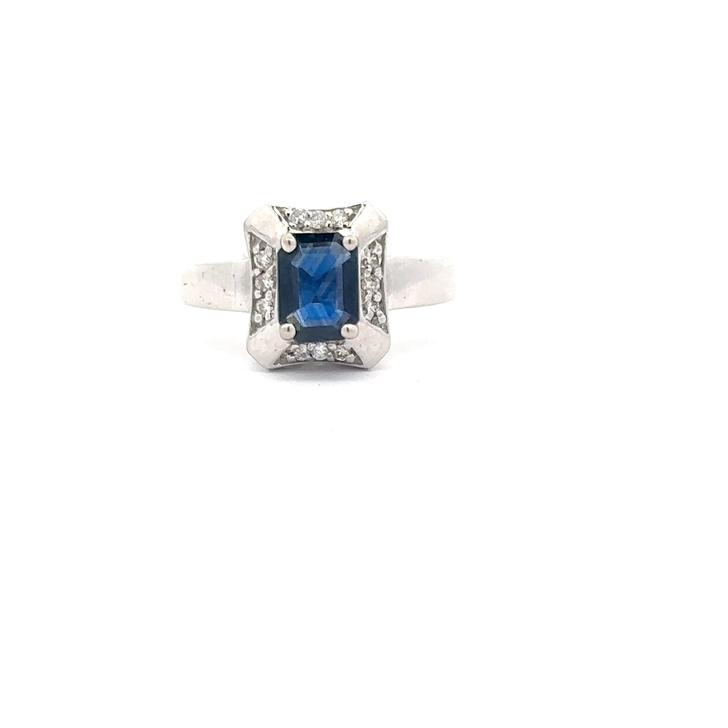 1.26ct Natural Emerald cut Sapphire & 0.14ct Natural Diamonds Ring | 14K WG