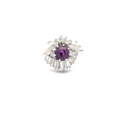 18k White Gold with Purple Sapphire Women’s Designer Ring.