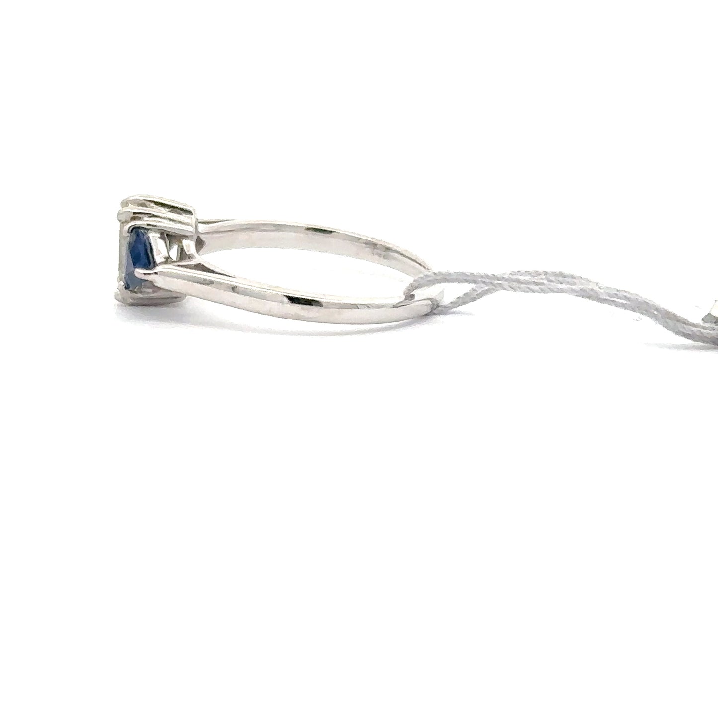 0.92ct Natural Emerald Cut Diamond & 0.65ct Natural Trillion-cut Sapphire Diamonds Ring | 14K WG