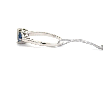 0.92ct Natural Emerald Cut Diamond & 0.65ct Natural Trillion-cut Sapphire Diamonds Ring | 14K WG