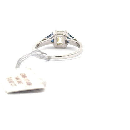 0.92ct Natural Emerald Cut Diamond & 0.65ct Natural Trillion-cut Sapphire Diamonds Ring | 14K WG