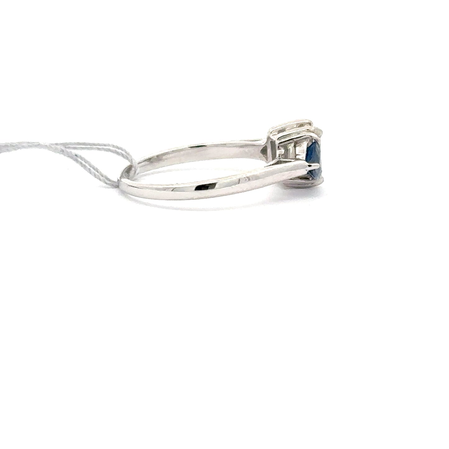 0.92ct Natural Emerald Cut Diamond & 0.65ct Natural Trillion-cut Sapphire Diamonds Ring | 14K WG