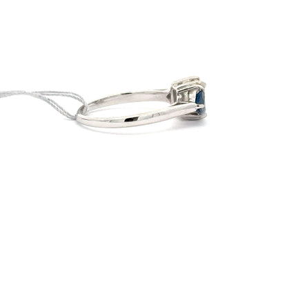 0.92ct Natural Emerald Cut Diamond & 0.65ct Natural Trillion-cut Sapphire Diamonds Ring | 14K WG