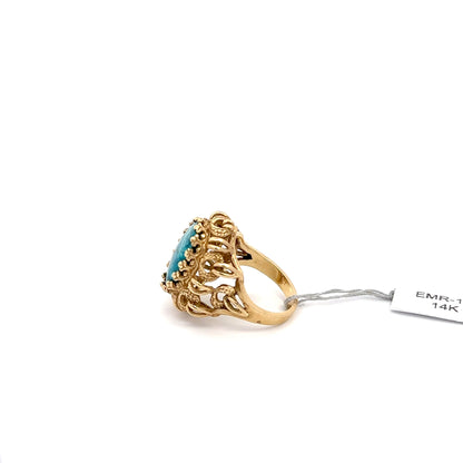 14k Yellow Gold Turquoise Ring.