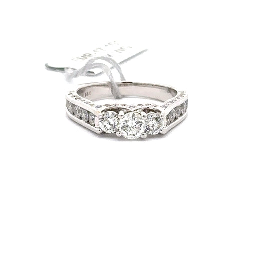 1.03 ctw Natural Diamond Ring | 14k White Gold | "Three Stone Ring"