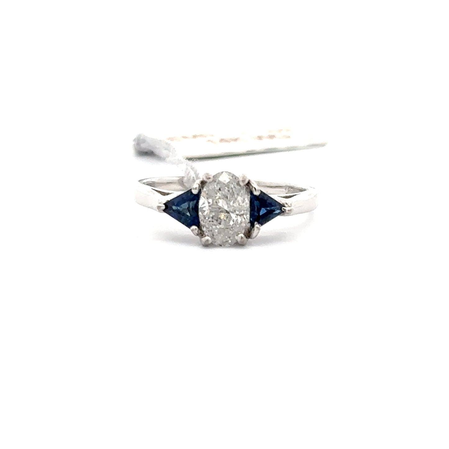 0.85ct Natural Oval Diamond & 0.45ct Natural Trillion-cut Sapphire Diamonds Ring | 14K WG