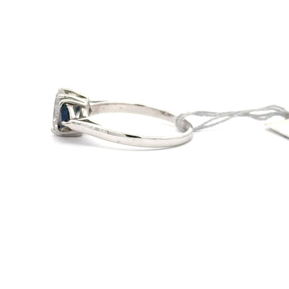 0.85ct Natural Oval Diamond & 0.45ct Natural Trillion-cut Sapphire Diamonds Ring | 14K WG