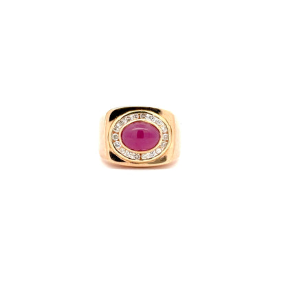 2.50ct Natural Oval Ruby Center & 0.65ct Natural Side Diamonds Ring | 14K YG