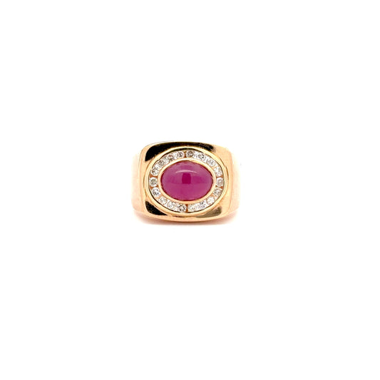 2.50ct Natural Oval Ruby Center & 0.65ct Natural Side Diamonds Ring | 14K YG