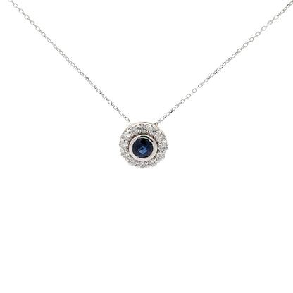 0.65 ct Natural Blue Sapphire Necklace | 0.45 ct Natural Diamonds | 14k White Gold