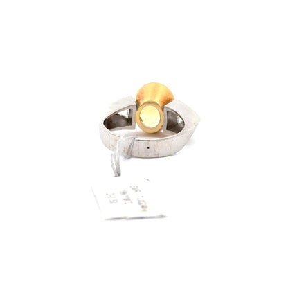 4.00ct Natural Oval Yellow Sapphire & 0.50ct Natural Trillon-cut Diamonds Ring | 18K YWG