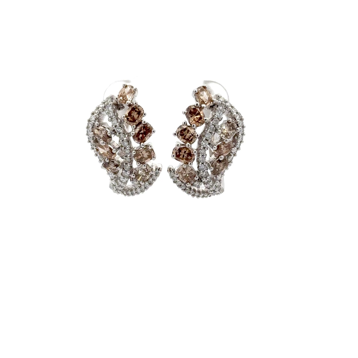 3.72 ctw Natural Champagne Diamonds & Natural Diamonds Earrings | 18k White Gold