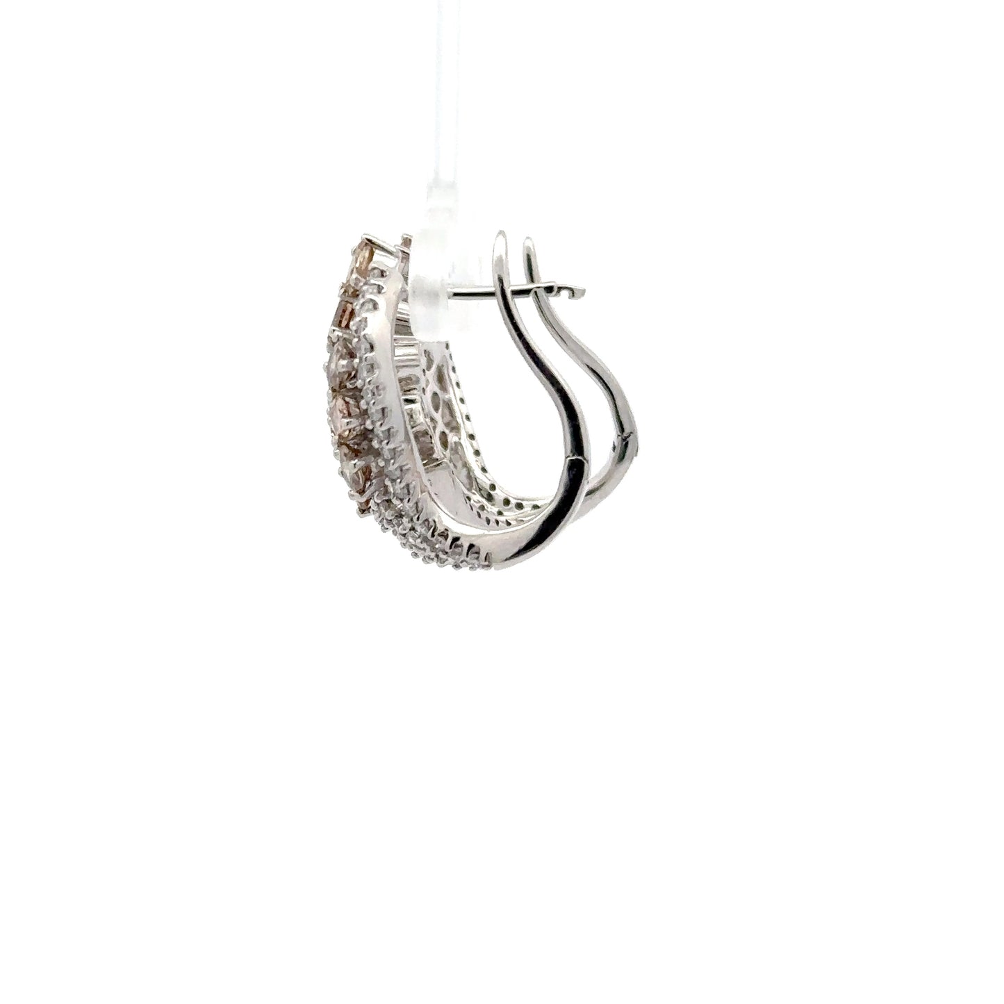 3.72 ctw Natural Champagne Diamonds & Natural Diamonds Earrings | 18k White Gold