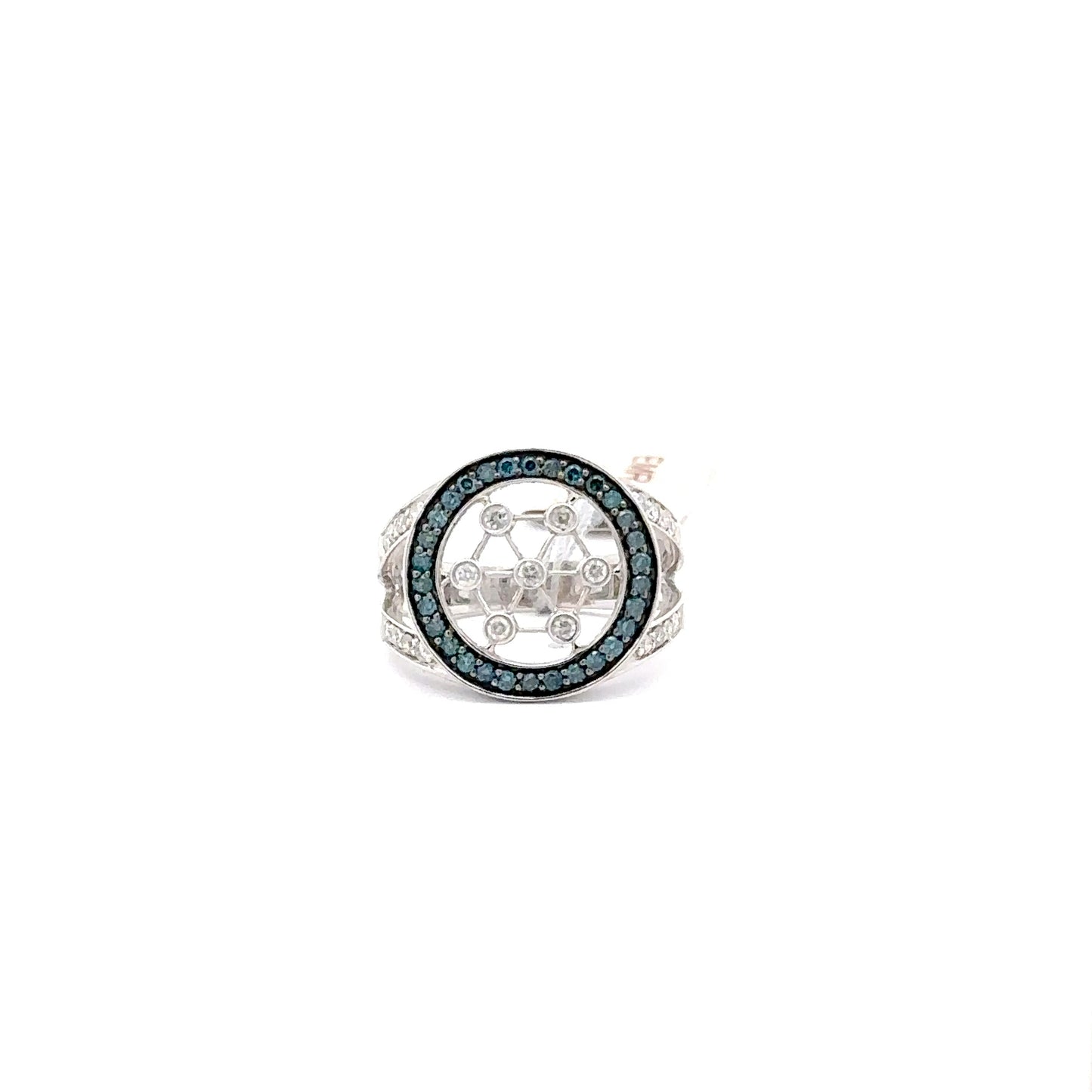 14K White Gold | 0.29 ct Natural Diamond | 0.35 ct Natural Blue Diamonds.