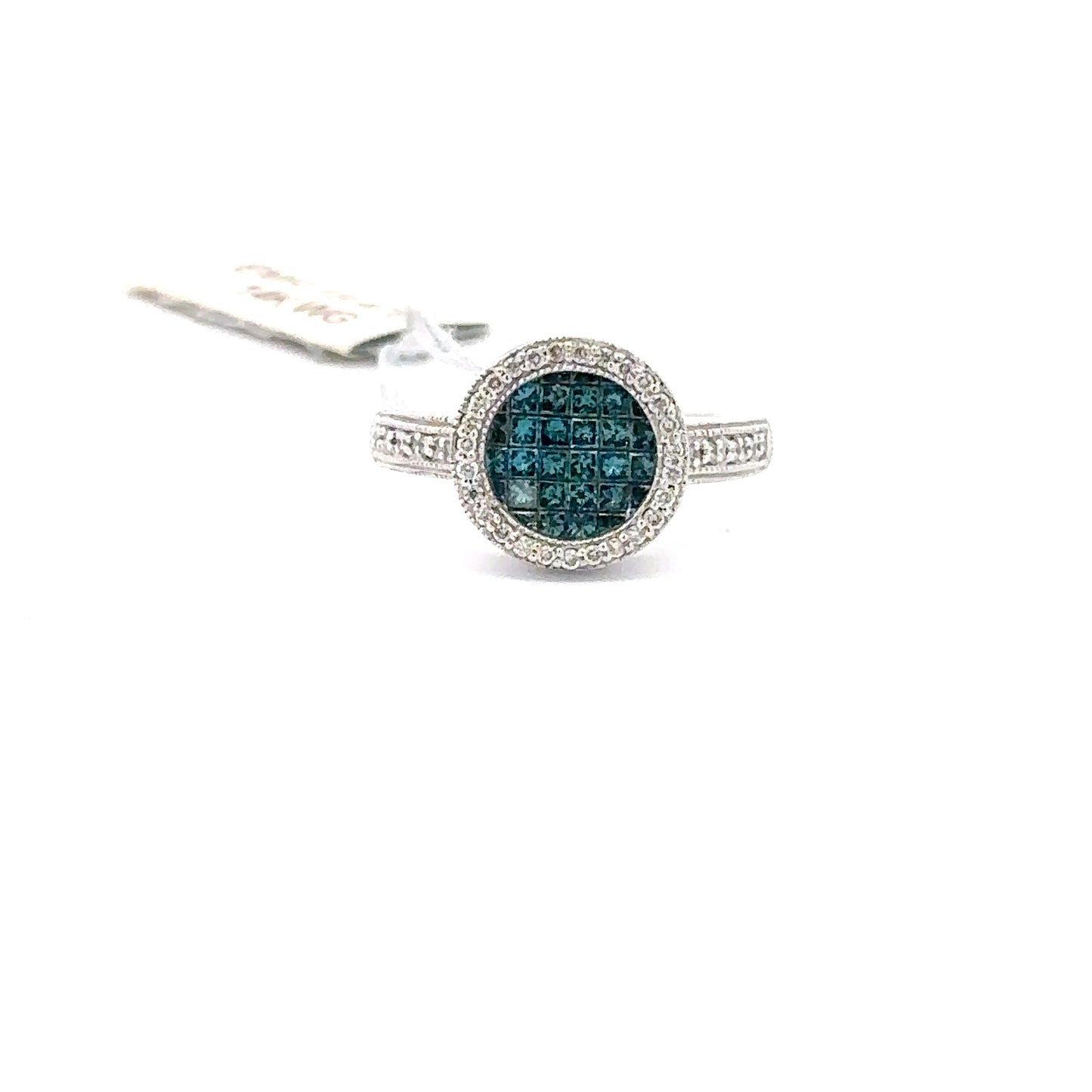 14k WHITE GOLD | 0.20 CT NATURAL DIAMOND | 0.80 CT NATURAL BLUE DIAMONDS RING.
