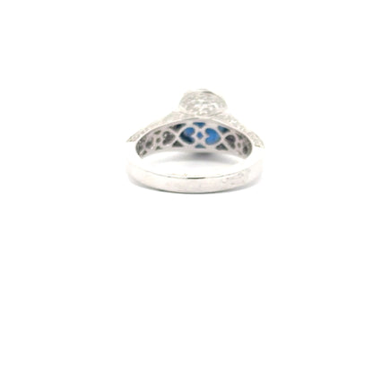 3.06ct Natural Oval Blue Sapphire & 0.90ct Natural Round Diamonds Ring | 18K WG