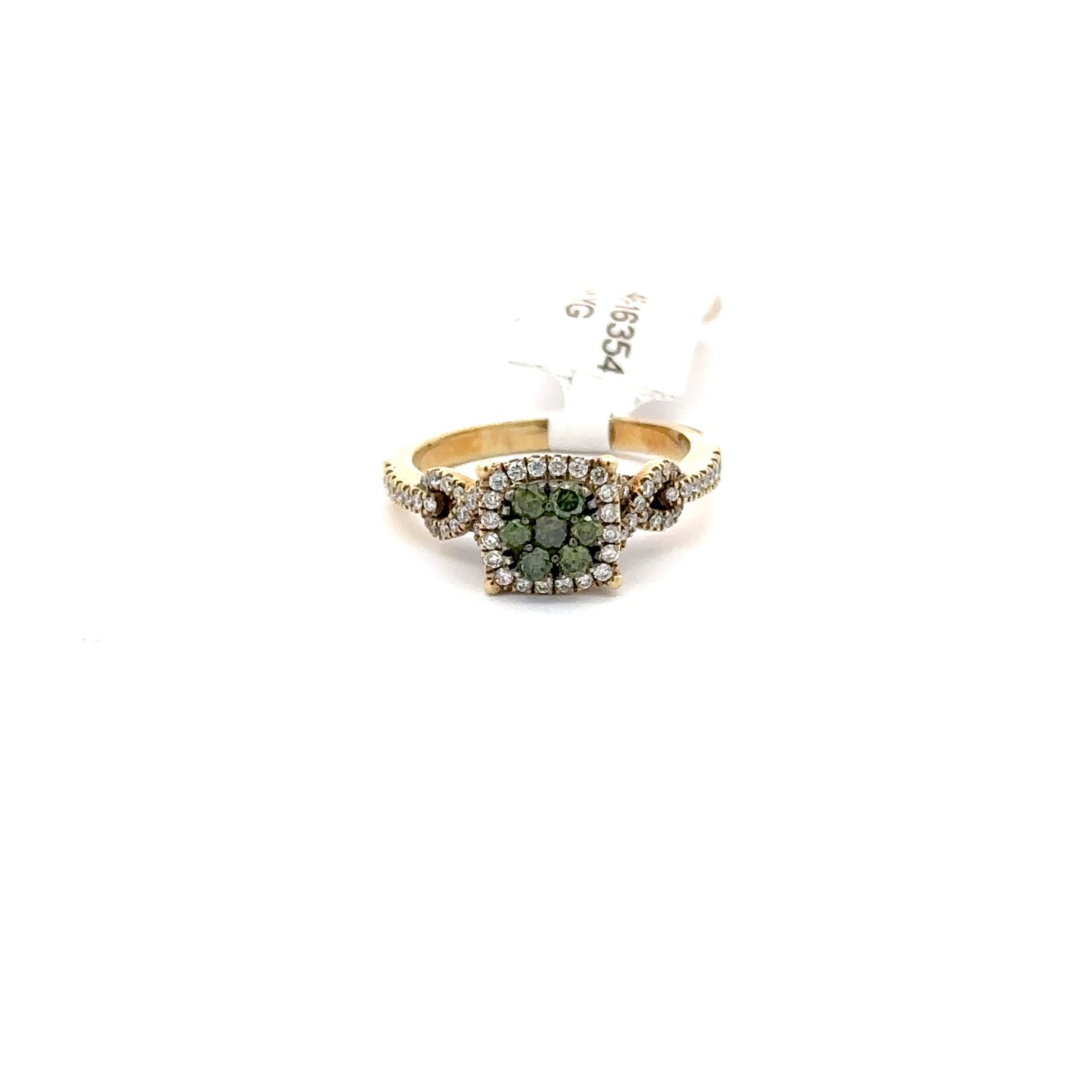 0.55 ct Green Diamonds Ring | 0.34 ct Side Diamonds | 14k Yellow Gold | 5 Gram.