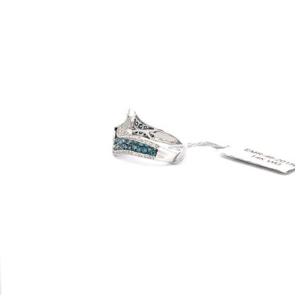14K White Gold | 0.30 ct Natural Diamond | 0.82 ct Natural Blue Diamonds.