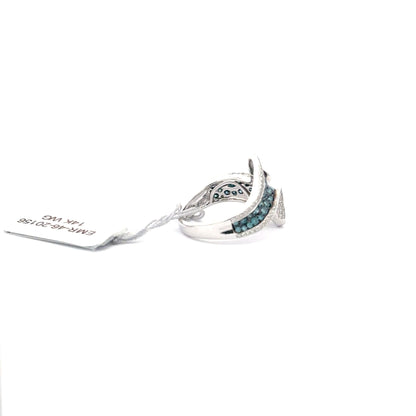 14K White Gold | 0.30 ct Natural Diamond | 0.82 ct Natural Blue Diamonds.