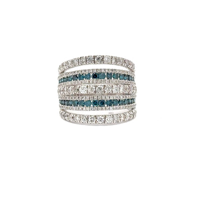 14K WHITE GOLD | 0.79 CT NATURAL BLUE DIAMONDS | 1.90 CT NATURAL DIAMONDS RING.