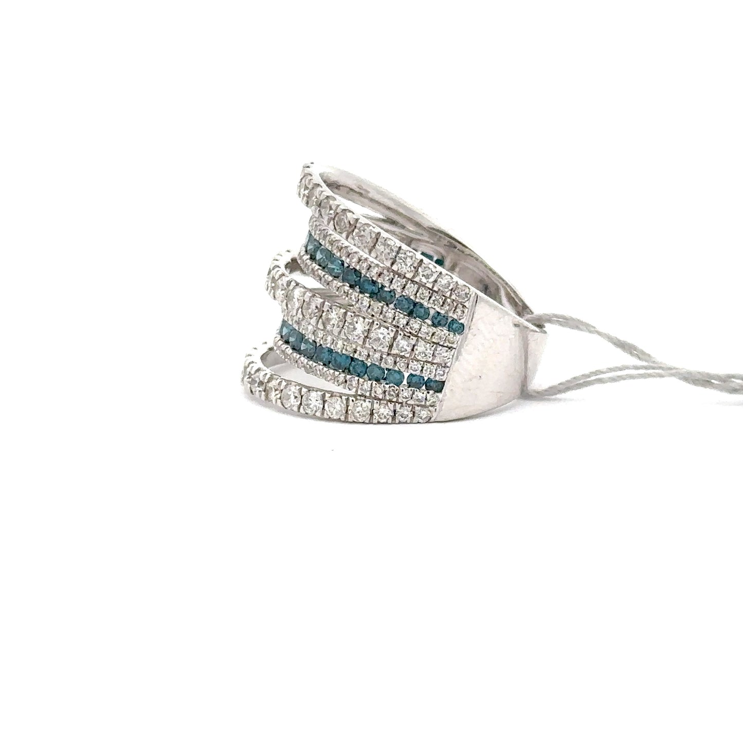 14K WHITE GOLD | 0.79 CT NATURAL BLUE DIAMONDS | 1.90 CT NATURAL DIAMONDS RING.