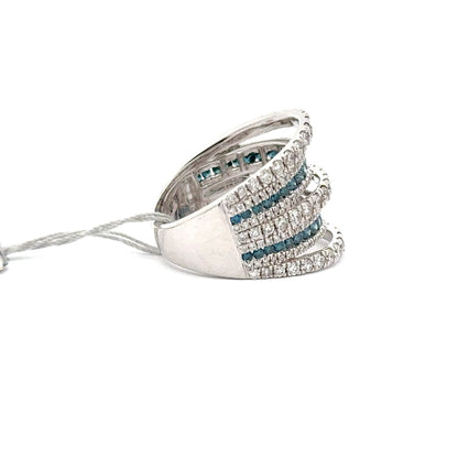 14K WHITE GOLD | 0.79 CT NATURAL BLUE DIAMONDS | 1.90 CT NATURAL DIAMONDS RING.