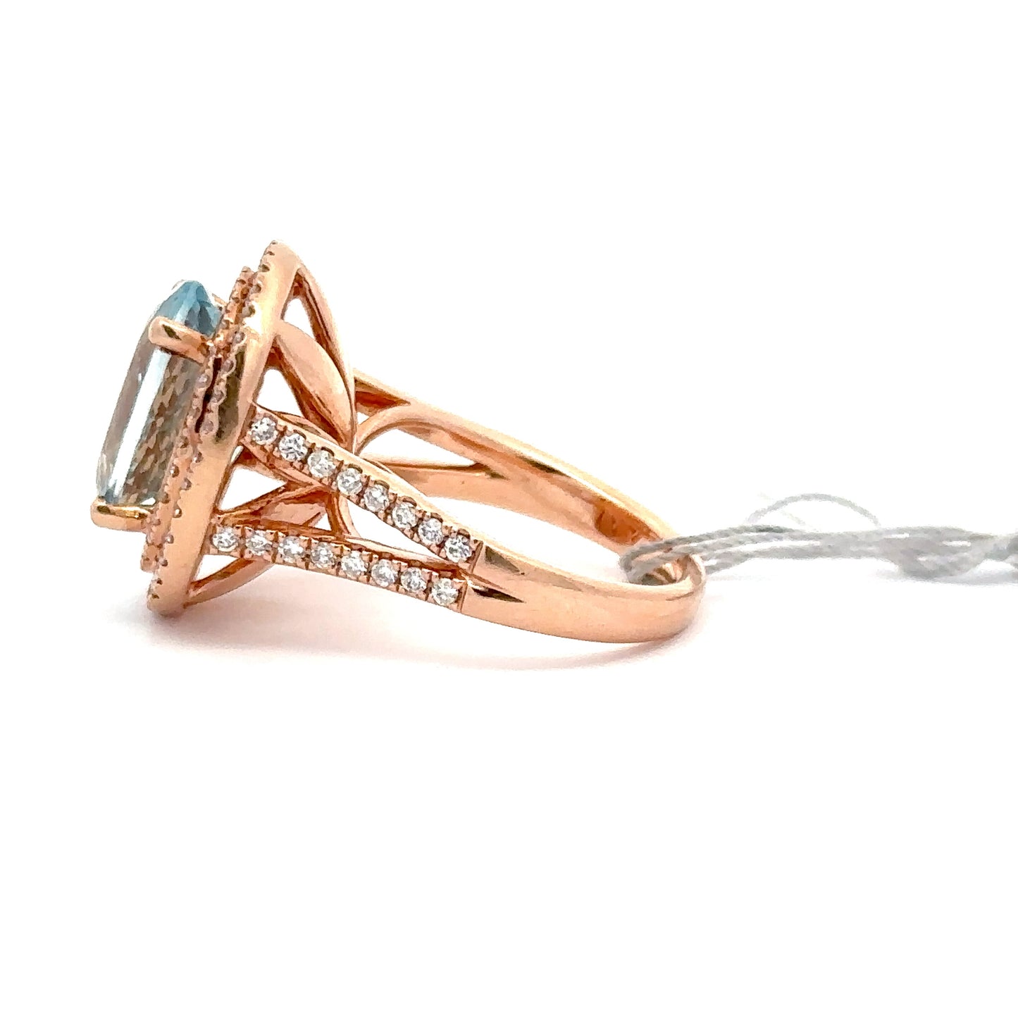 14K ROSE GOLD | 5.04 CT AQUAMARINE CENTERED | 0.91 CT NATURAL DIAMONDS RING.