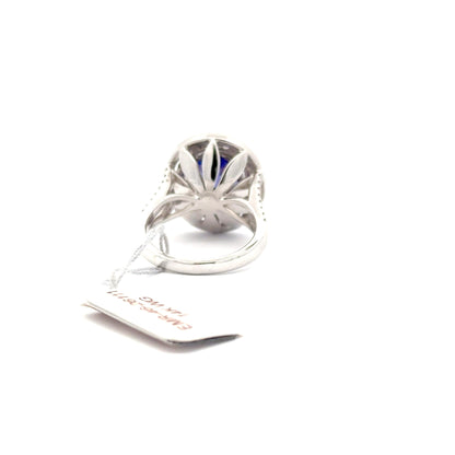 14K White GOLD | 6.69 CT TANZANITE CENTERED | 0.91 CT NATURAL DIAMONDS RING.