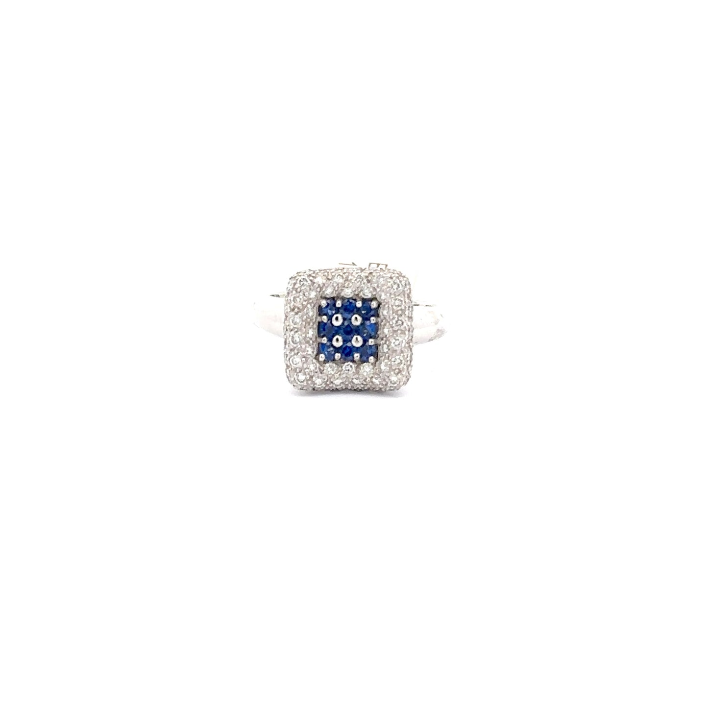 14K WHITE GOLD | 0.50 CT NATURAL DIAMOND | 0.50 NATURAL BLUE SAPPHIRE RING.