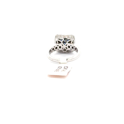14K WHITE GOLD | 0.50 CT NATURAL DIAMOND | 0.50 NATURAL BLUE SAPPHIRE RING.