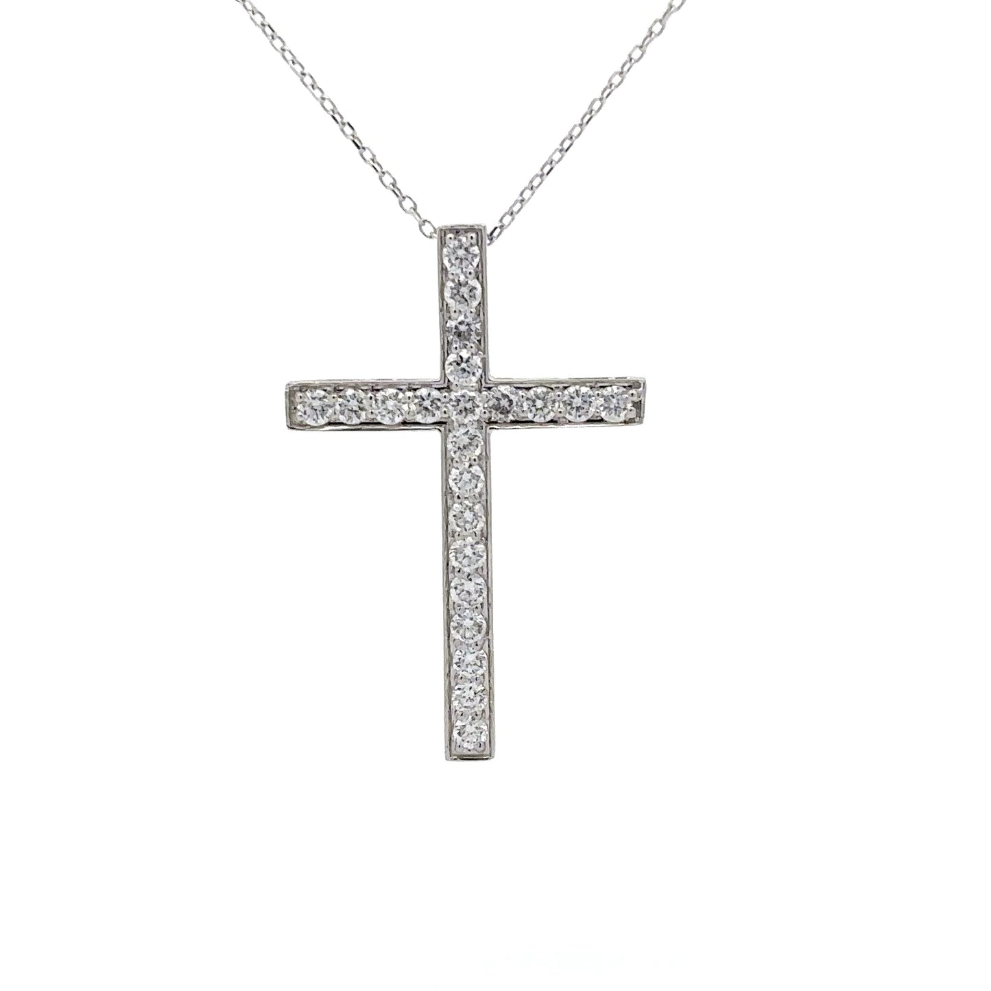 0.85 ctw Natural Diamonds Cross Pendant | 18K White Gold.