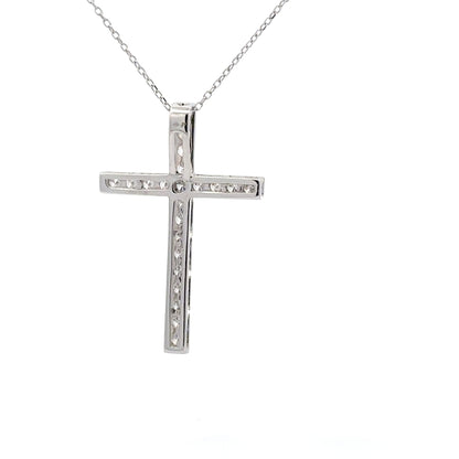 0.85 ctw Natural Diamonds Cross Pendant | 18K White Gold.