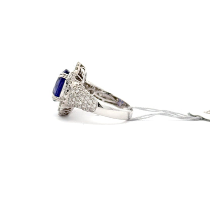 4.61ct Natural Oval Tanzanite Center & 1.92ct Natural Side Diamonds Ring | 18K WG