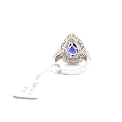 4.20ct Natural Pear Tanzanite Center & 2.00ct Natural Side Diamonds Ring | 18K WG