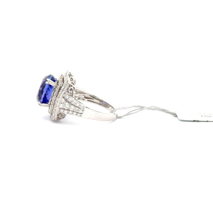 7.83ct Natural Round Tanzanite Center & 1.71ct Natural Side Diamonds Ring | 18K WG