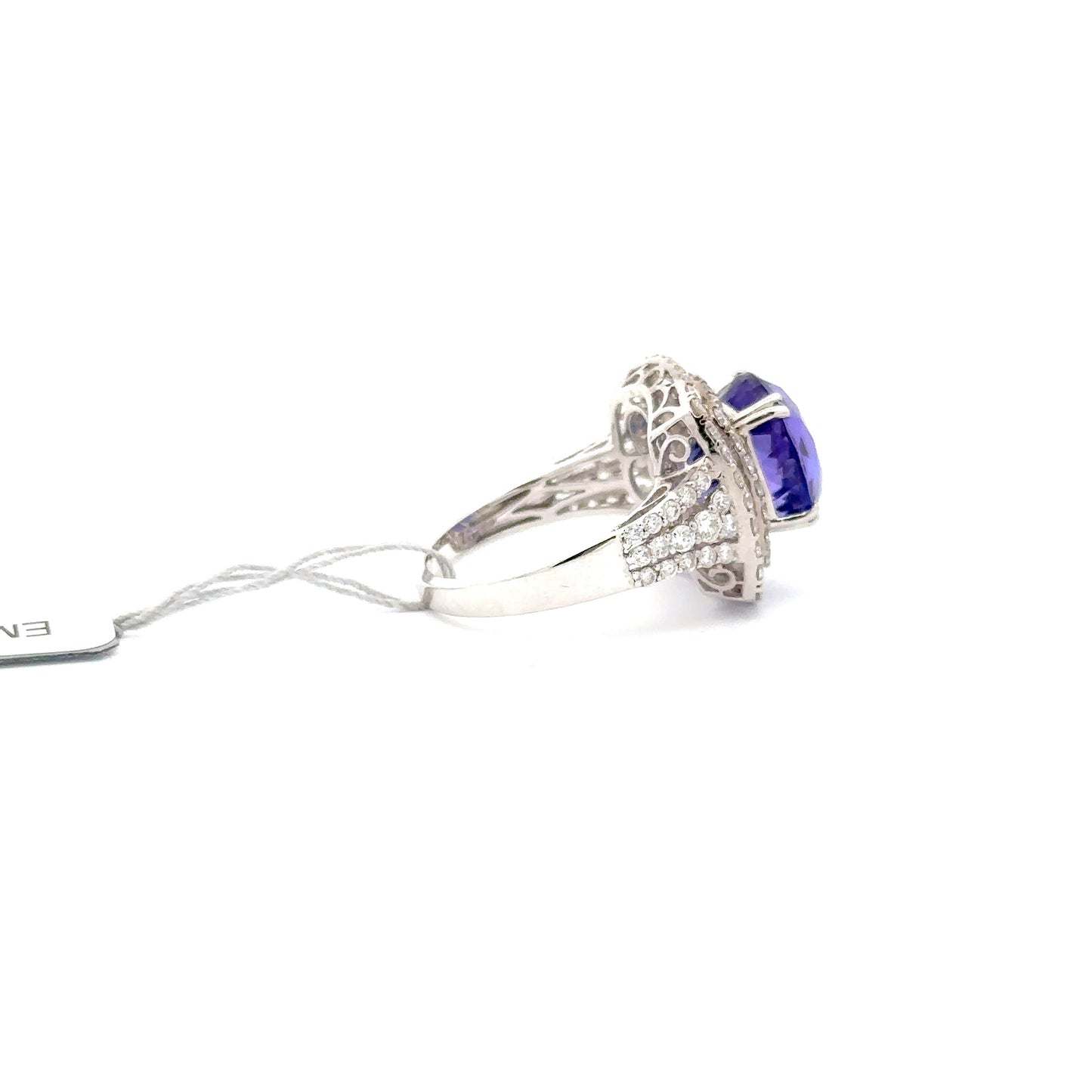 7.83ct Natural Round Tanzanite Center & 1.71ct Natural Side Diamonds Ring | 18K WG