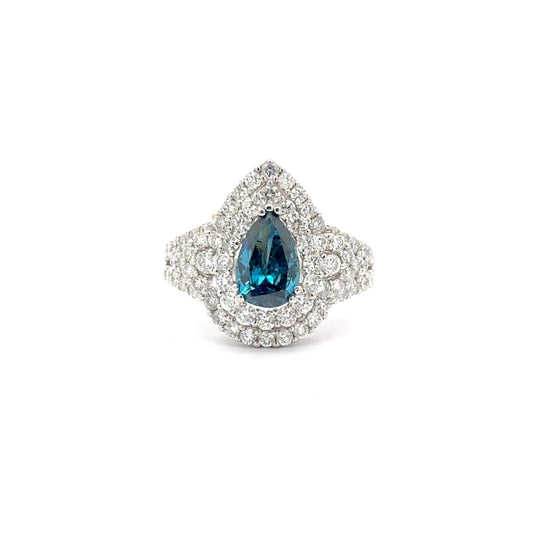 18K WHITE GOLD | 1.04 CT CENTERED NATURAL BLUE DIAMOND | 1.64 CT SIDE DIAMONDS.