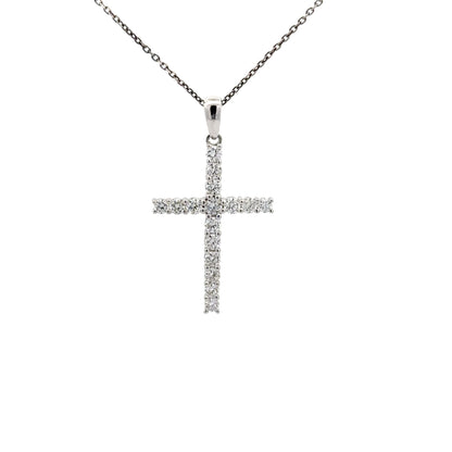 0.77 ctw Natural Diamonds Cross Pendant | 18K White Gold.