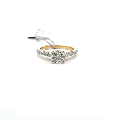 1.00ct Natural Round Center Diamond & 0.33ct Side Diamonds Ring | 18K YWG