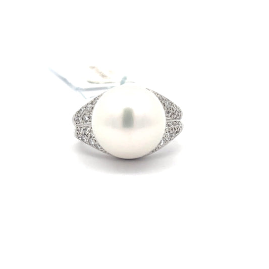 Japanese Akoya Pearl & 1.10ct Natural Diamond Ring | Platinum