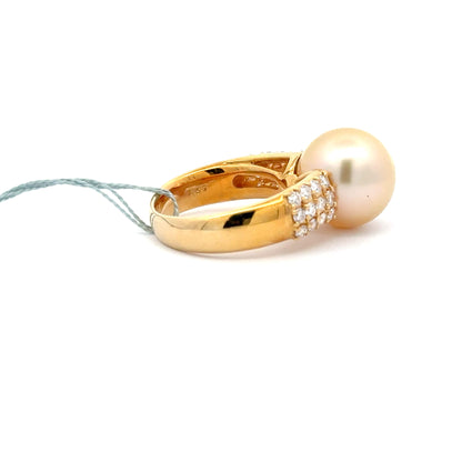 Elegant 18K Yellow Gold Women’s Ring with 13mm AAA Authentic Pearl.