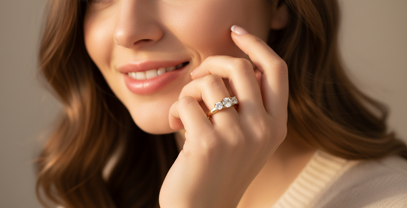 1.00 ct Round Cut Center Lab Grown Diamond | Color: E | Clarity: VVS | 0.80 ct Lab Grown Side Diamonds. | Designer Ring.