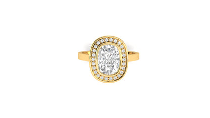 2.10 ct Cushion Cut Center Lab Grown Diamond | Color: E | Clarity: VVS | 0.50 ct Lab-Grown Side Diamonds | Halo Ring.