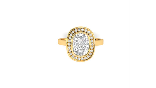 2.10 ct Cushion Cut Center Lab Grown Diamond | Color: E | Clarity: VVS | 0.50 ct Lab-Grown Side Diamonds | Halo Ring.