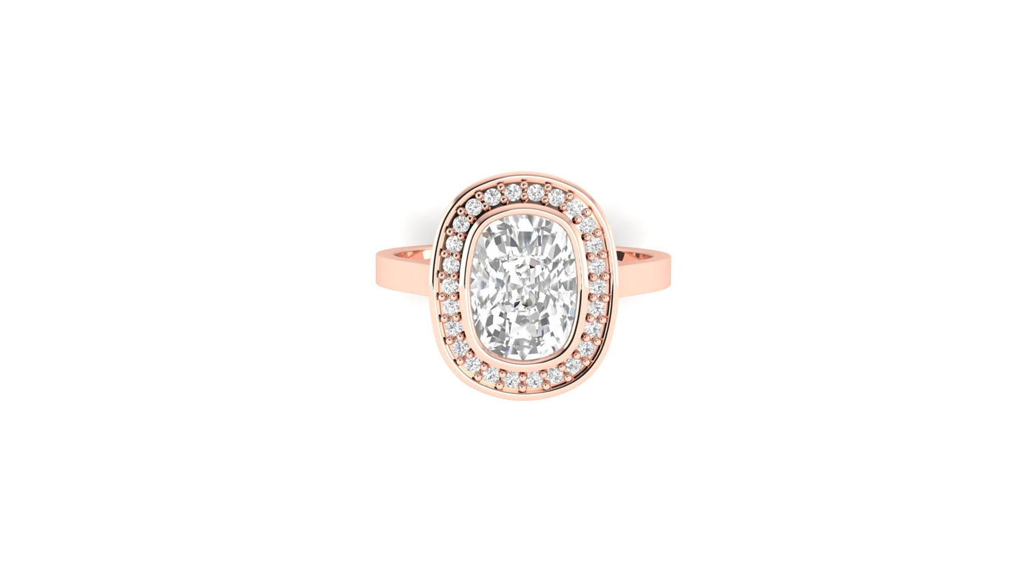 2.10 ct Cushion Cut Center Lab Grown Diamond | Color: E | Clarity: VVS | 0.50 ct Lab-Grown Side Diamonds | Halo Ring.