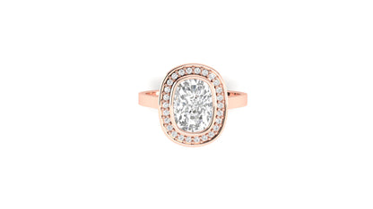 2.10 ct Cushion Cut Center Lab Grown Diamond | Color: E | Clarity: VVS | 0.50 ct Lab-Grown Side Diamonds | Halo Ring.
