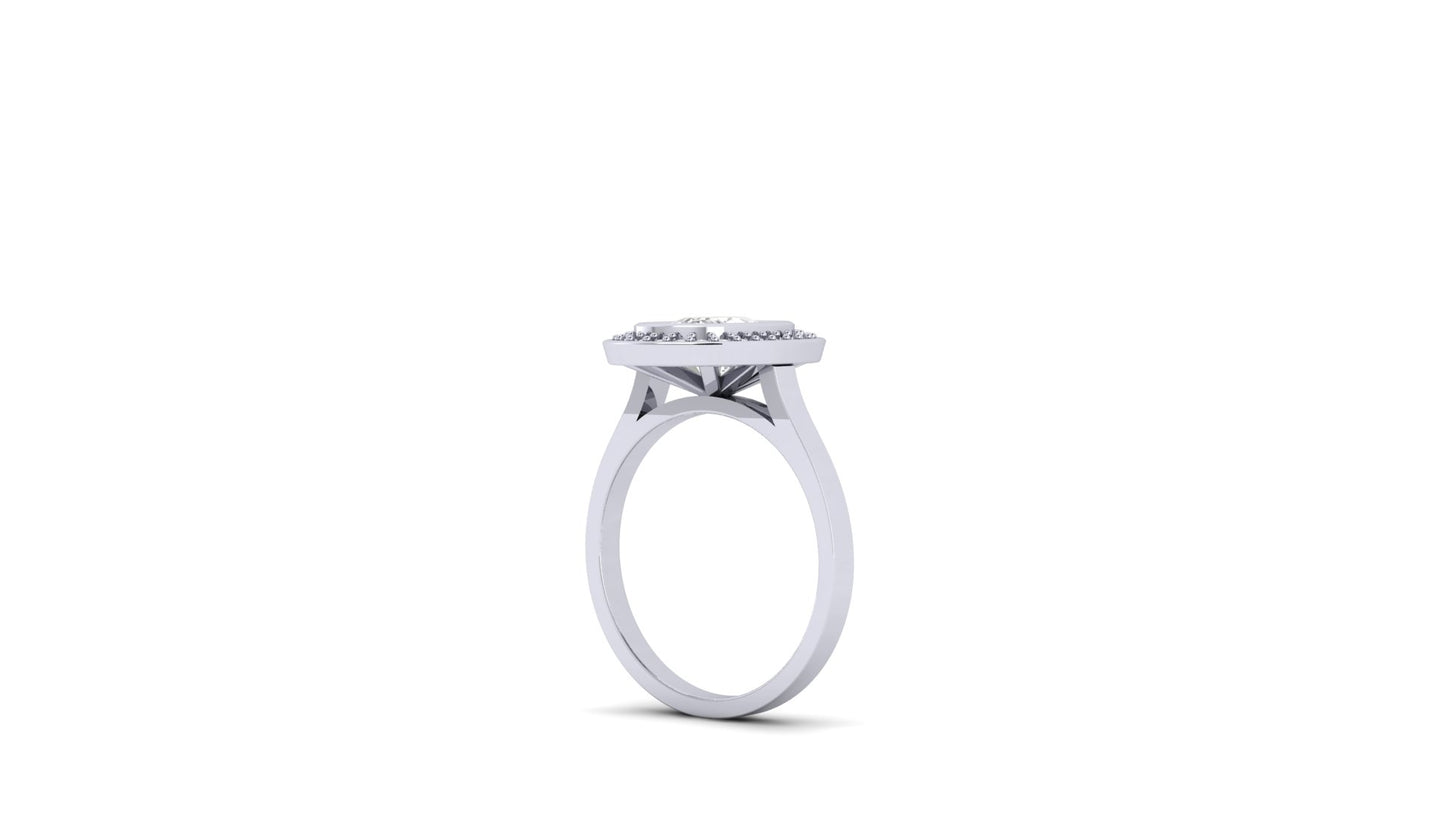 2.10 ct Cushion Cut Center Lab Grown Diamond | Color: E | Clarity: VVS | 0.50 ct Lab-Grown Side Diamonds | Halo Ring.