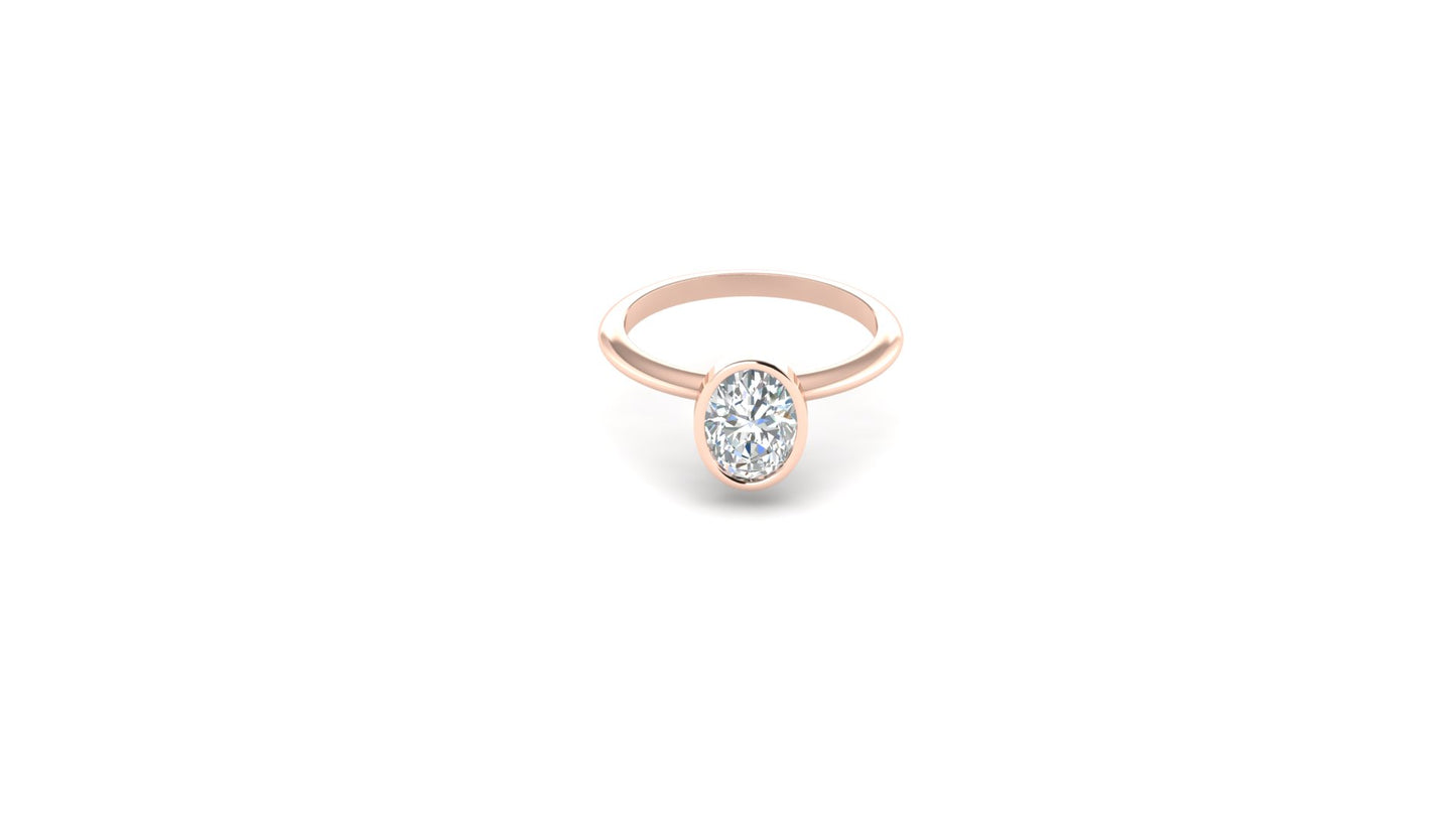 1.10 ctw Oval Shape Lab Grown Diamond | Bezel Set Setting | Solitaire Ring.