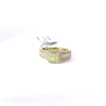 0.31ct Natural Yellow Princess-Cut(4 pc) Diamond Ring | 0.64ct Side Diamonds | 14K YG