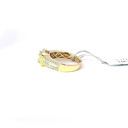0.31ct Natural Yellow Princess-Cut(4 pc) Diamond Ring | 0.64ct Side Diamonds | 14K YG